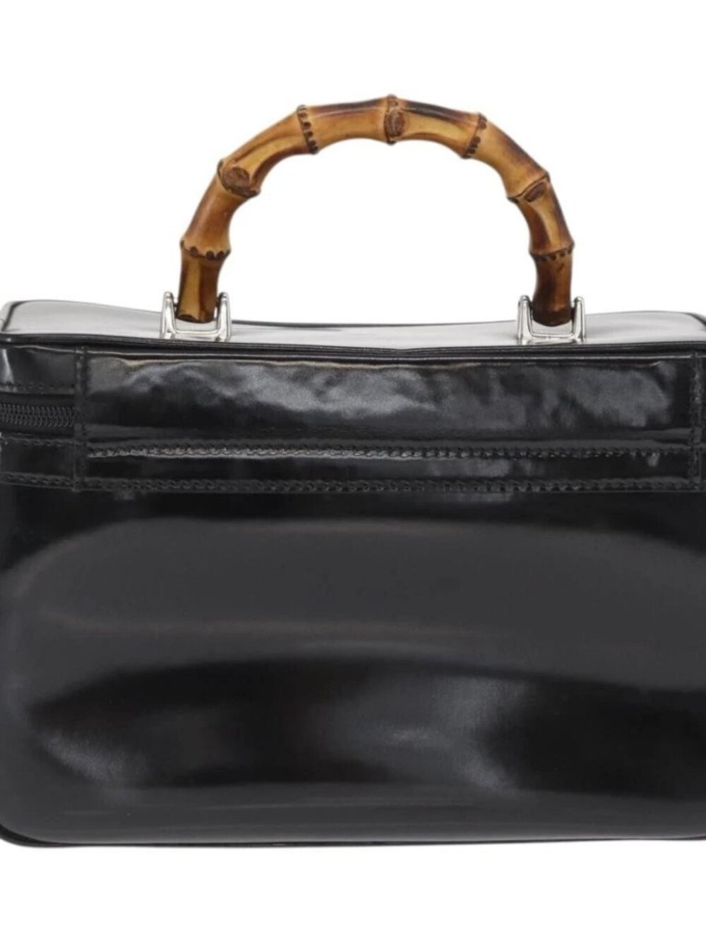 GUCCI Bamboo Vanity Hand Bag Patent 2way Black Silver 013 122 2491 Auth bs33063 - Picture 2 of 16